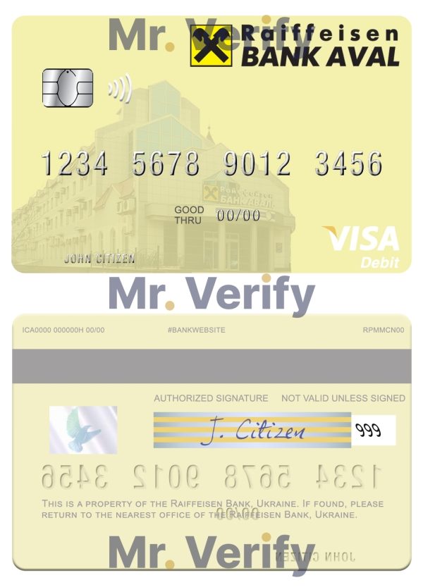Editable Ukraine Raiffeisen Bank visa debit card Templates in PSD Format 600x833 - Cart