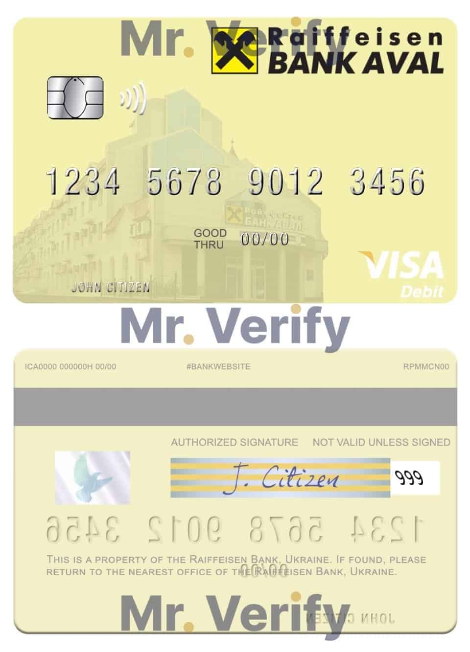 Editable Ukraine Raiffeisen Bank visa debit card Templates in PSD Format