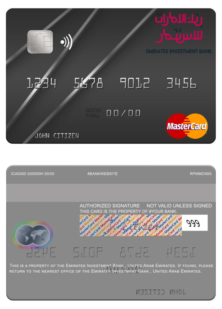 Editable United Arab Emirates Emirates Investment Bank mastercard Templates in PSD Format