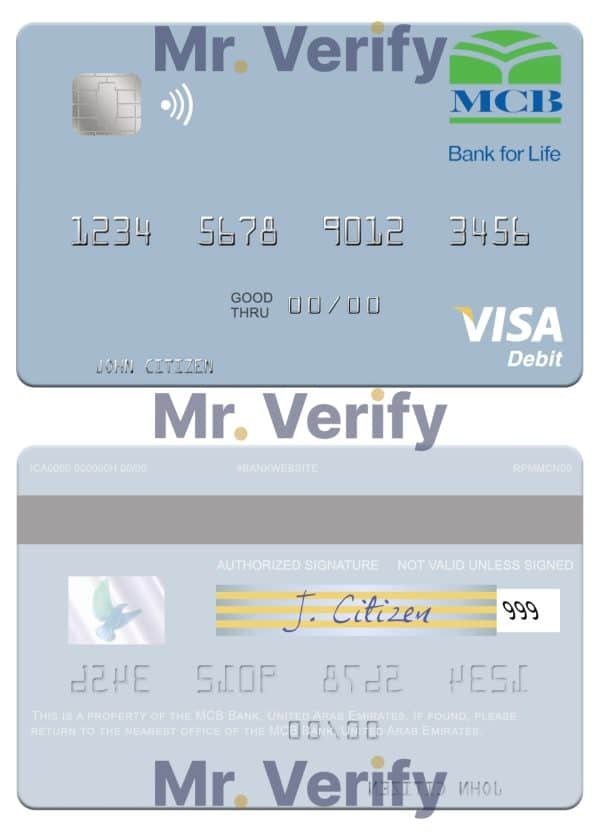 Editable United Arab Emirates MCB Bank visa debit card Templates in PSD Format