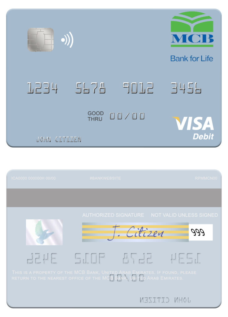 Editable United Arab Emirates MCB Bank visa debit card Templates in PSD Format