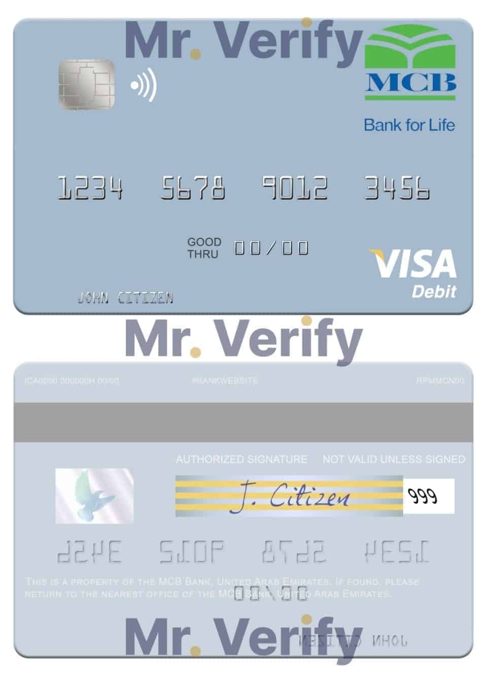 Editable United Arab Emirates MCB Bank visa debit card Templates in PSD Format
