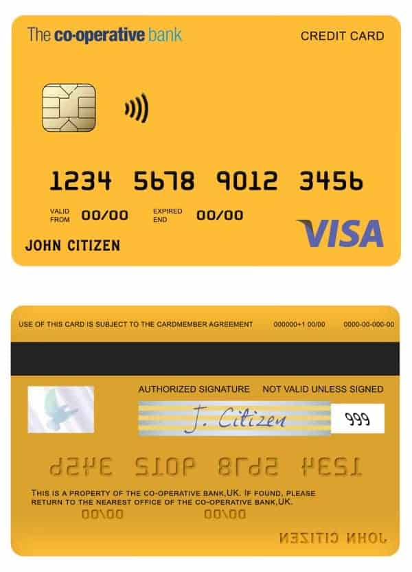 Editable United Kingdom The Co-operative bank visa credit card Templates in PSD Format