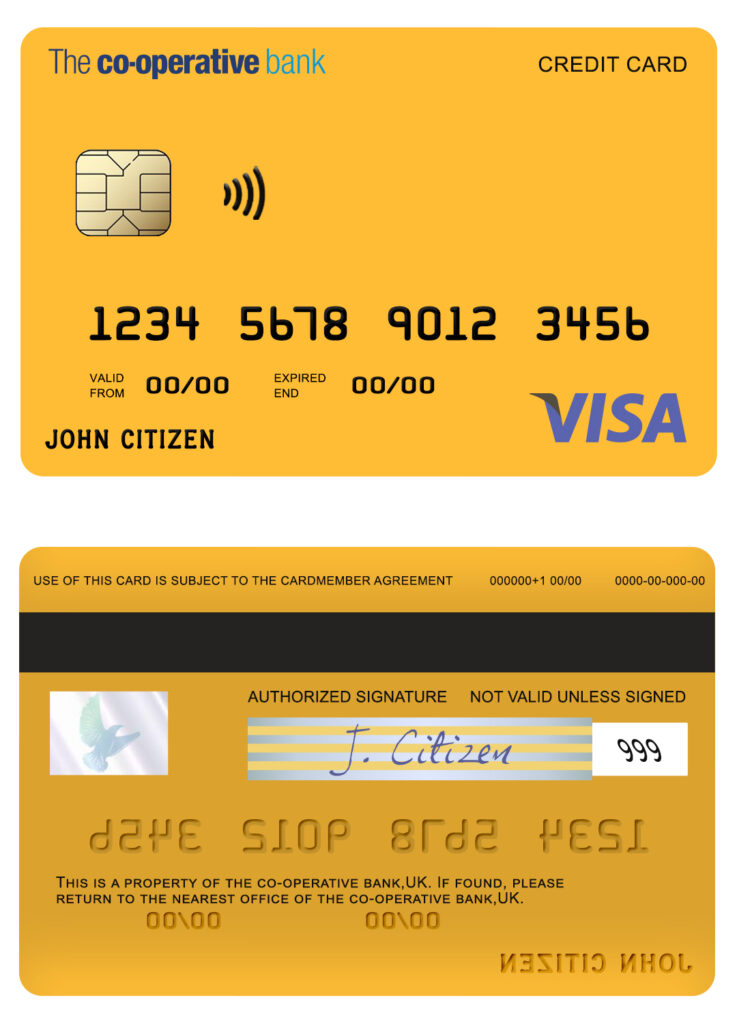 Editable United Kingdom The Co-operative bank visa credit card Templates
