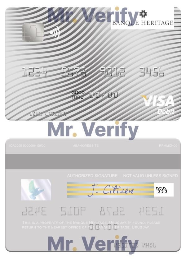 Editable Uruguay Banque Heritage visa debit card Templates in PSD Format 600x833 - Cart
