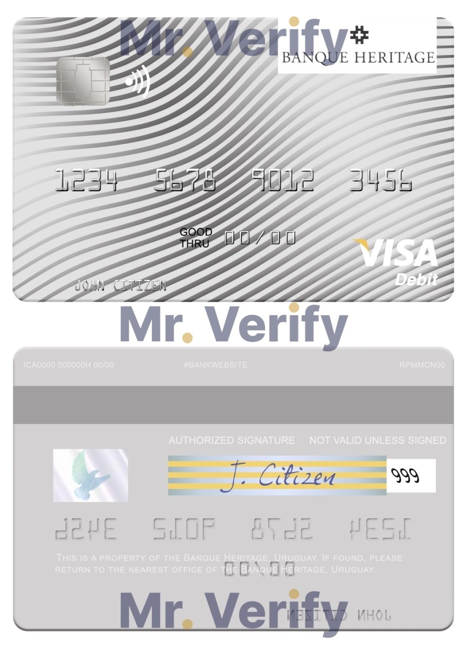 Editable Uruguay Banque Heritage visa debit card Templates in PSD Format