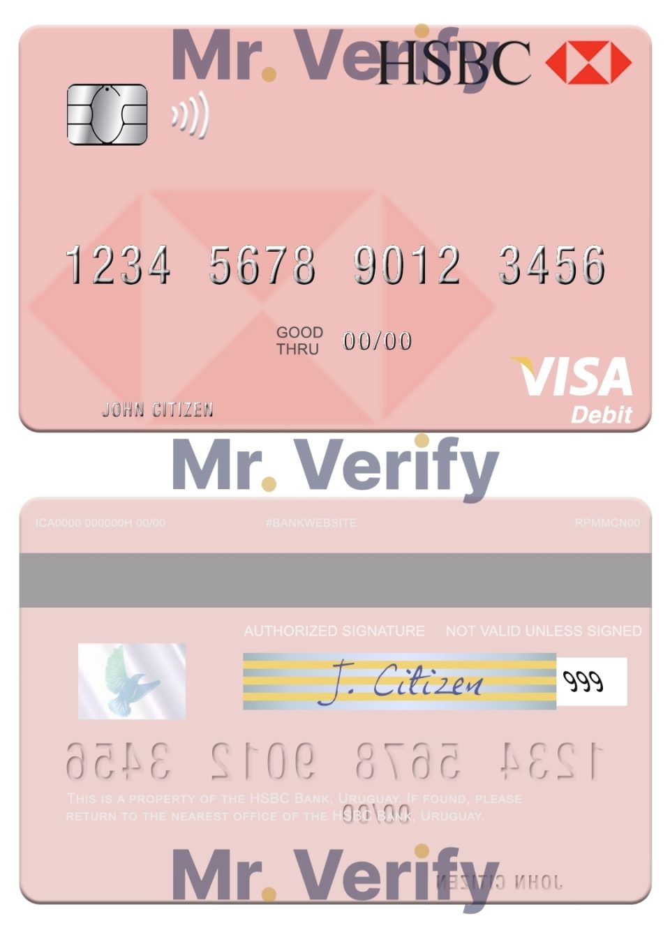 Editable Uruguay HSBC Bank visa debit card Templates in PSD Format