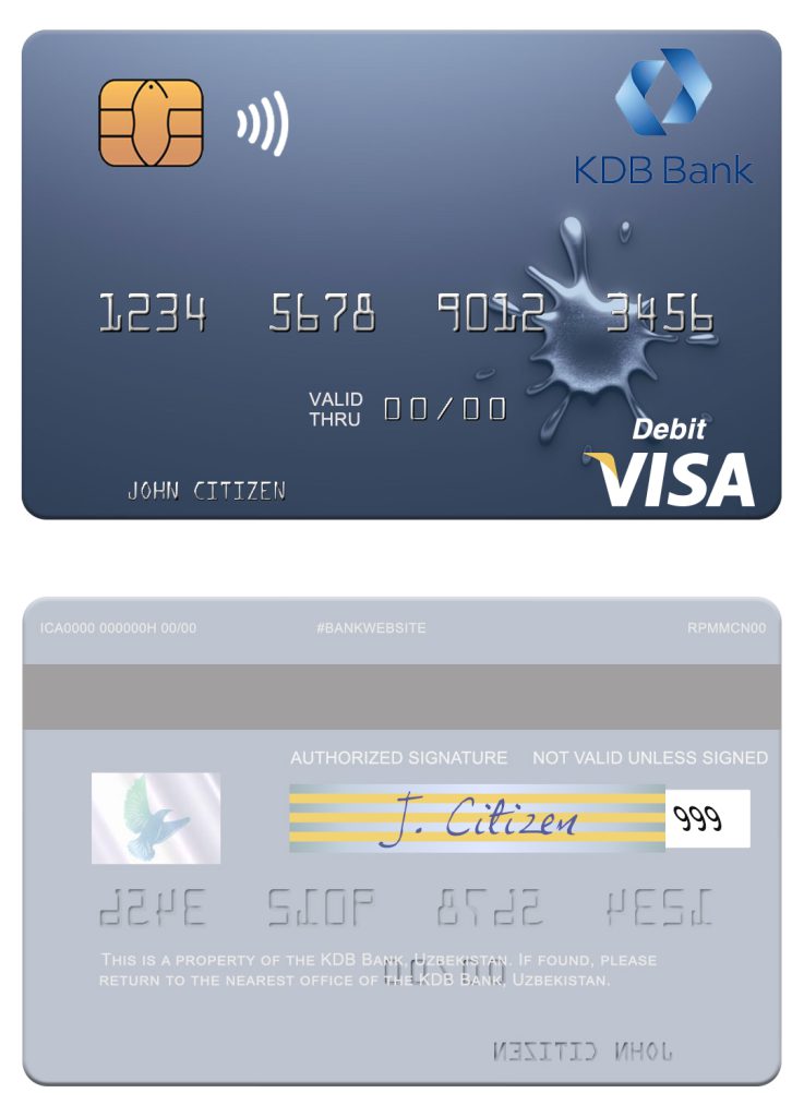 Editable Uzbekistan KDB Bank visa debit card Templates in PSD Format