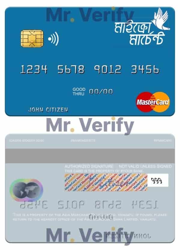Editable Vanuatu Asia Merchant Bank Limited mastercard Templates in PSD Format