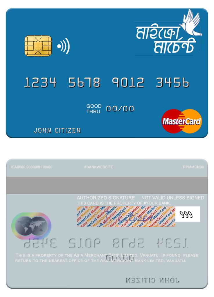 Editable Vanuatu Asia Merchant Bank Limited mastercard Templates in PSD Format