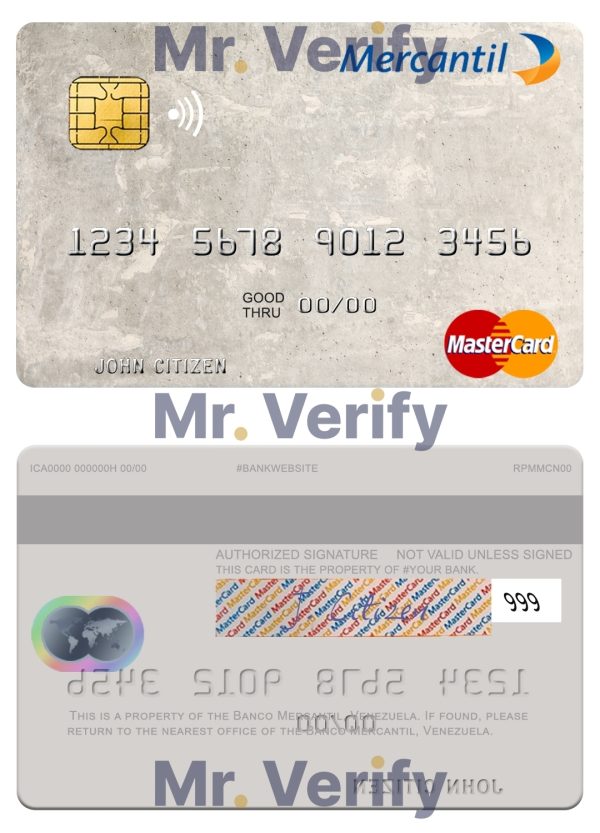 Editable Venezuela Banco Mercantil mastercard Templates in PSD Format 600x833 - Cart
