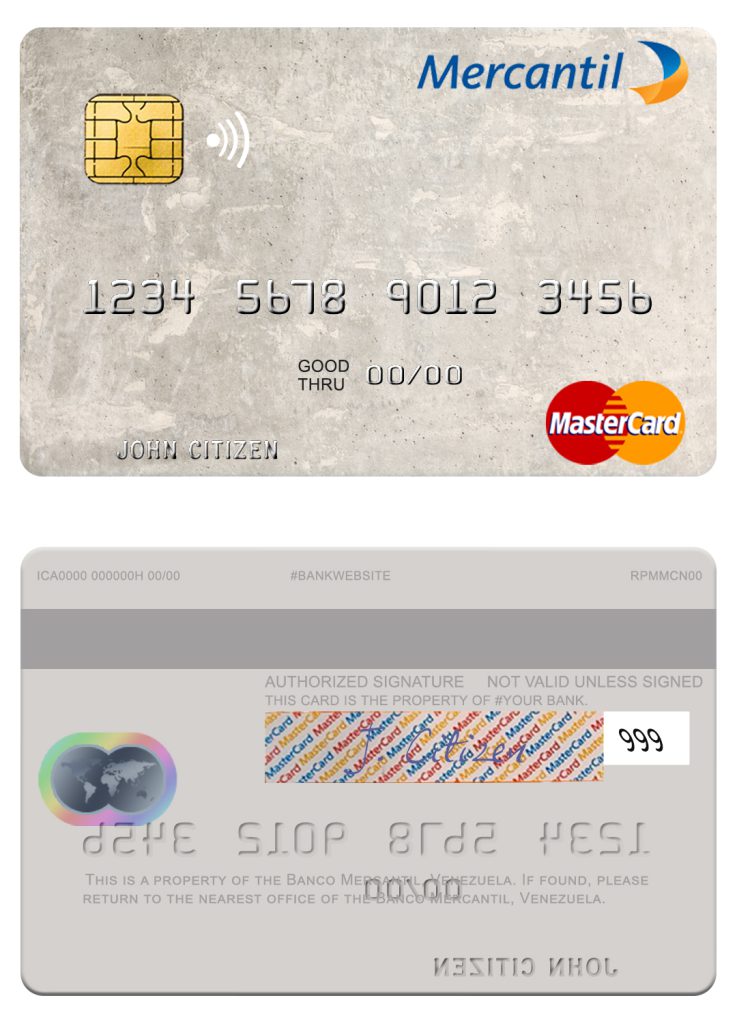 Editable Venezuela Banco Mercantil mastercard Templates in PSD Format