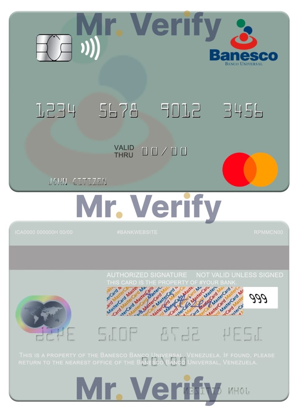 Editable Venezuela Banesco Banco Universal mastercard Templates in PSD Format