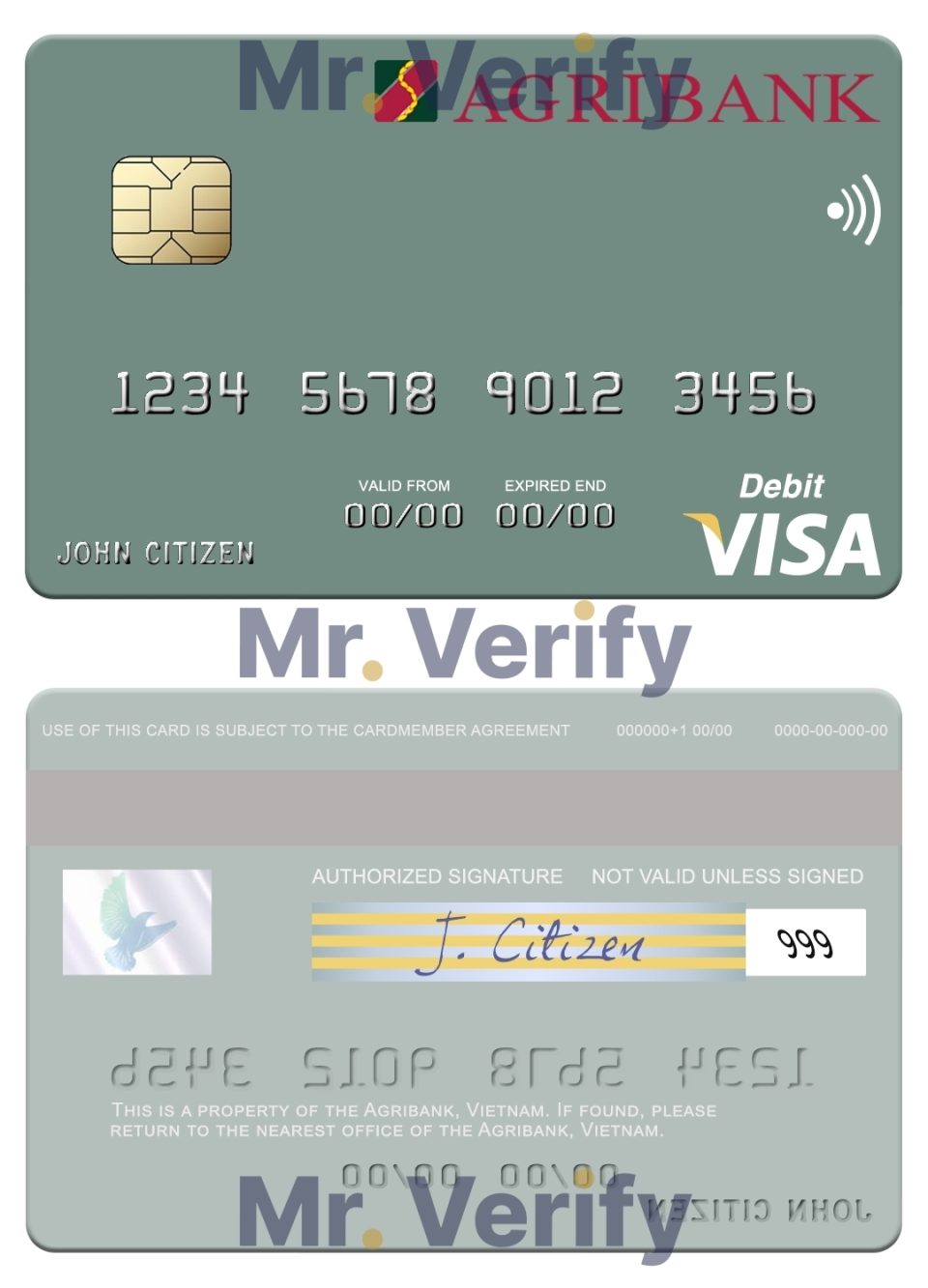Editable Vietnam Agribank visa debit card Templates in PSD Format
