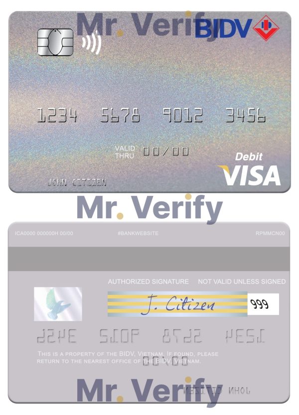 Editable Vietnam BIDV visa debit card Templates in PSD Format