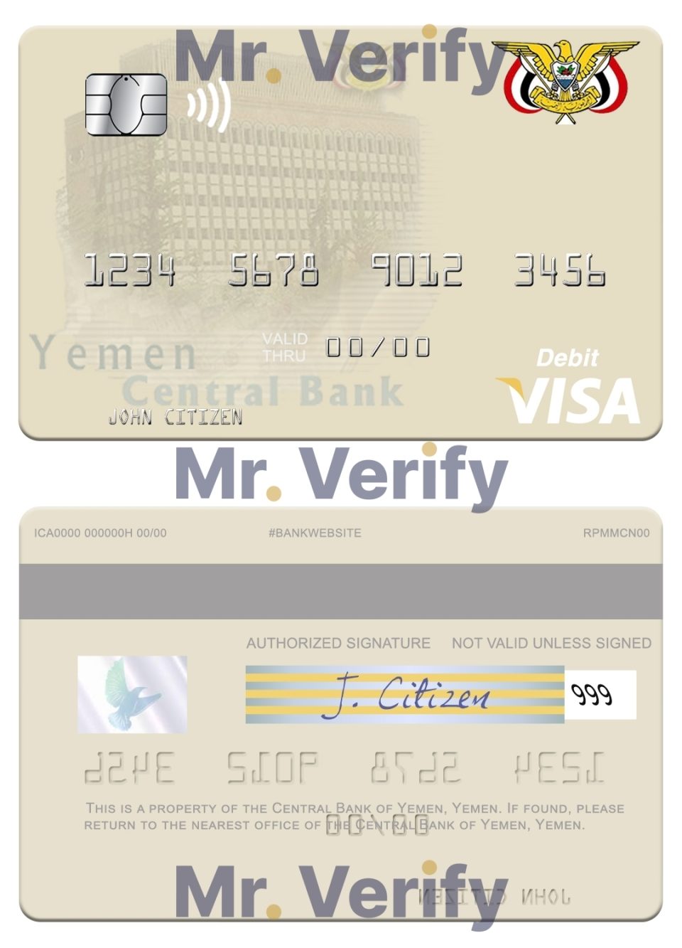 Editable Yemen Central Bank of Yemen visa debit card Templates in PSD Format