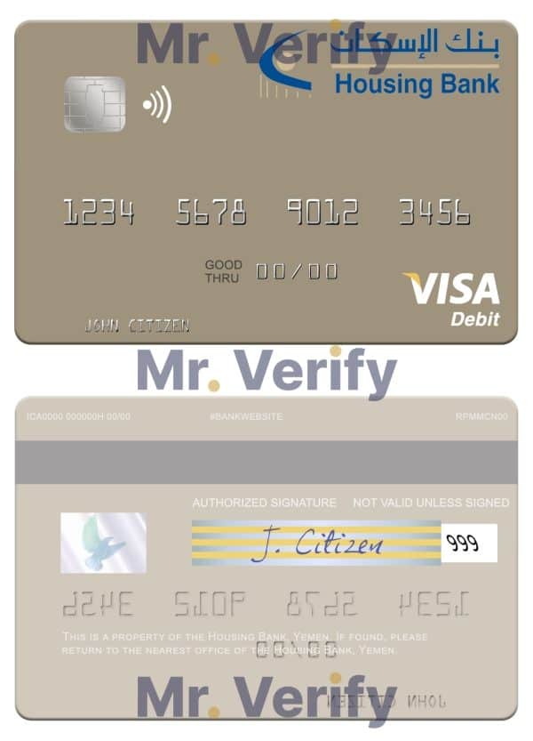 Editable Yemen Housing Bank visa debit card Templates in PSD Format