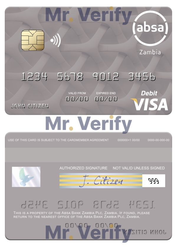 Editable Zambia Absa Bank Zambia Plc visa debit card Templates in PSD Format 600x833 - Cart