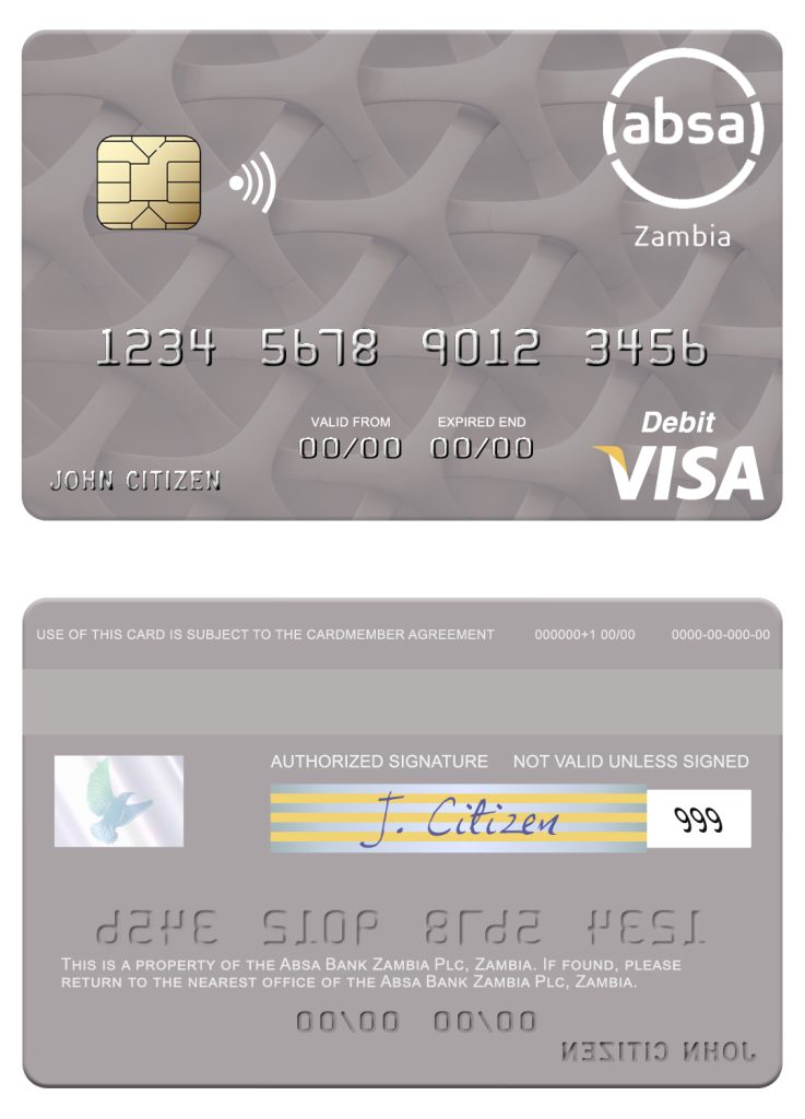 Editable Zambia Absa Bank Zambia Plc visa debit card Templates in PSD Format