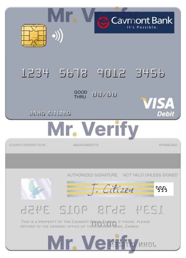 Editable Zambia Cavmont Bank visa debit credit card Templates in PSD Format