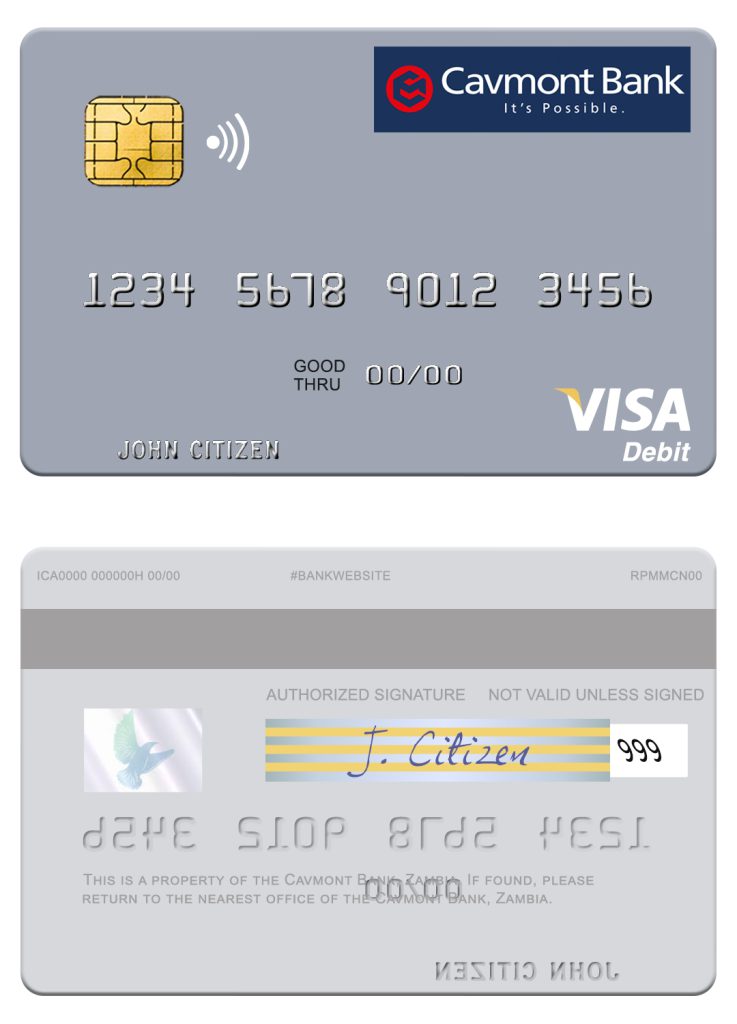 Editable Zambia Cavmont Bank visa debit credit card Templates in PSD Format