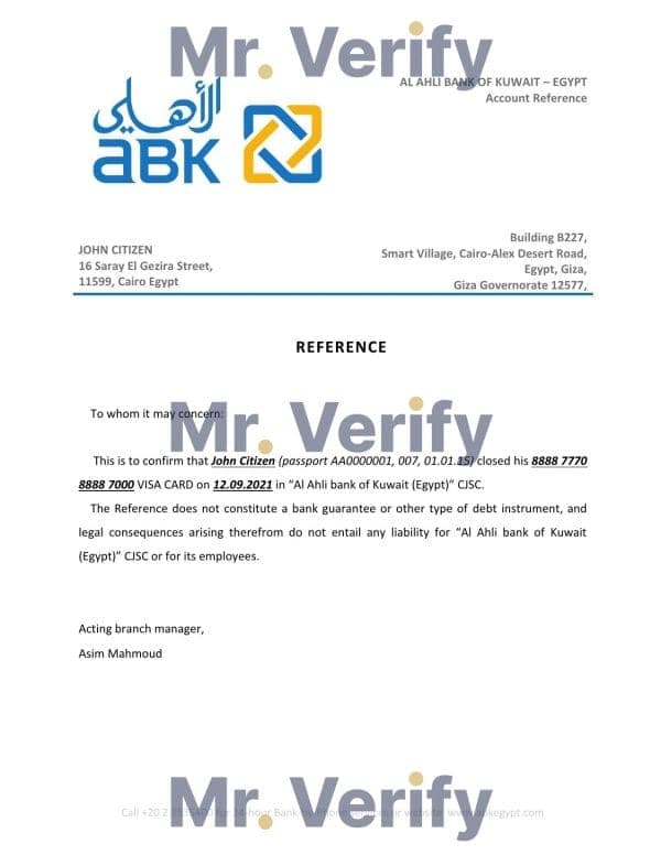 Download Egypt Al Ahli Bank Reference Letter Templates | Editable Word