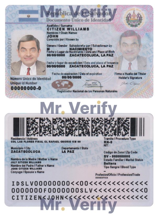Salvador ID card, PSD template, completely editable, with fonts