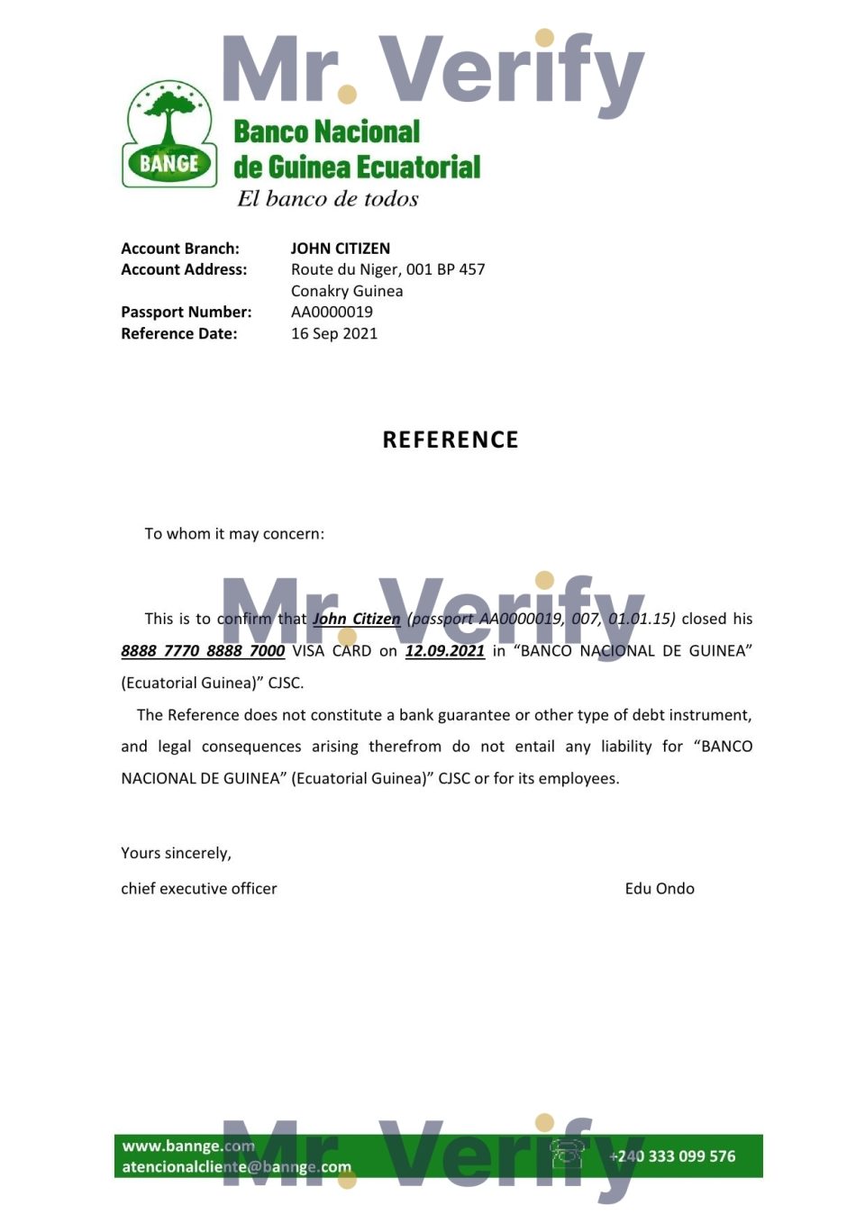 Download Equatorial Guinea The National Bank Reference Letter Templates | Editable Word
