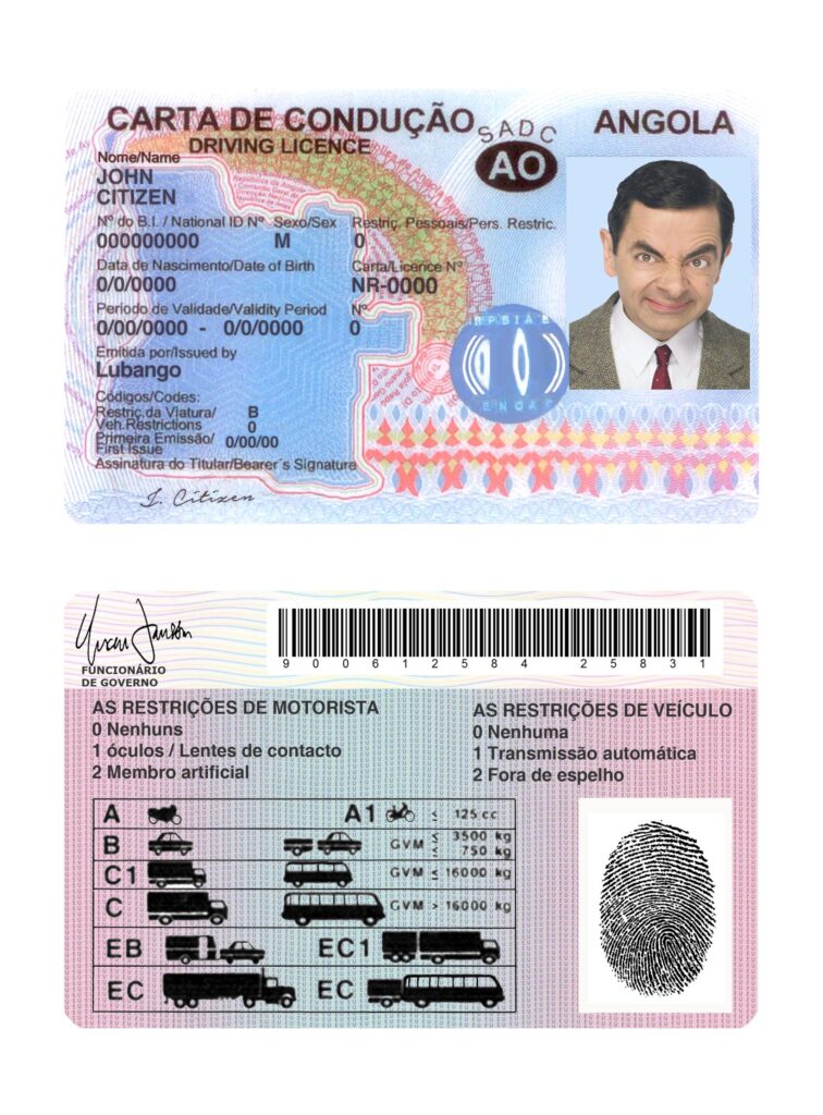 Fake Angola Driver License Template