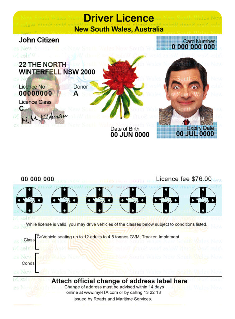 Fake Australia New South Wales Driver License Template | PSD Layer-Based