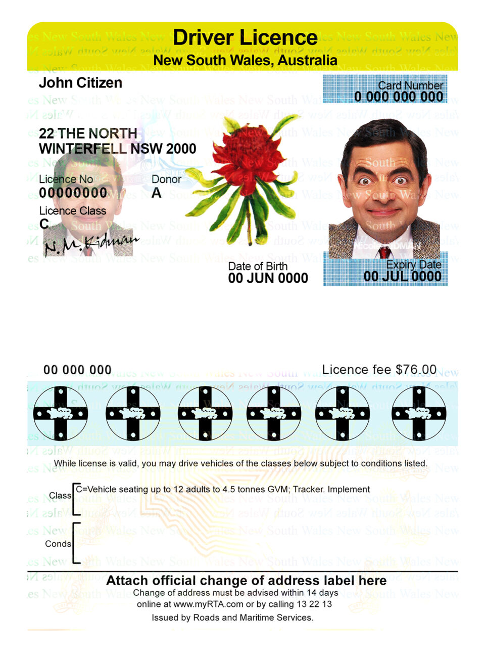 Fake Australia New South Wales Driver License Template