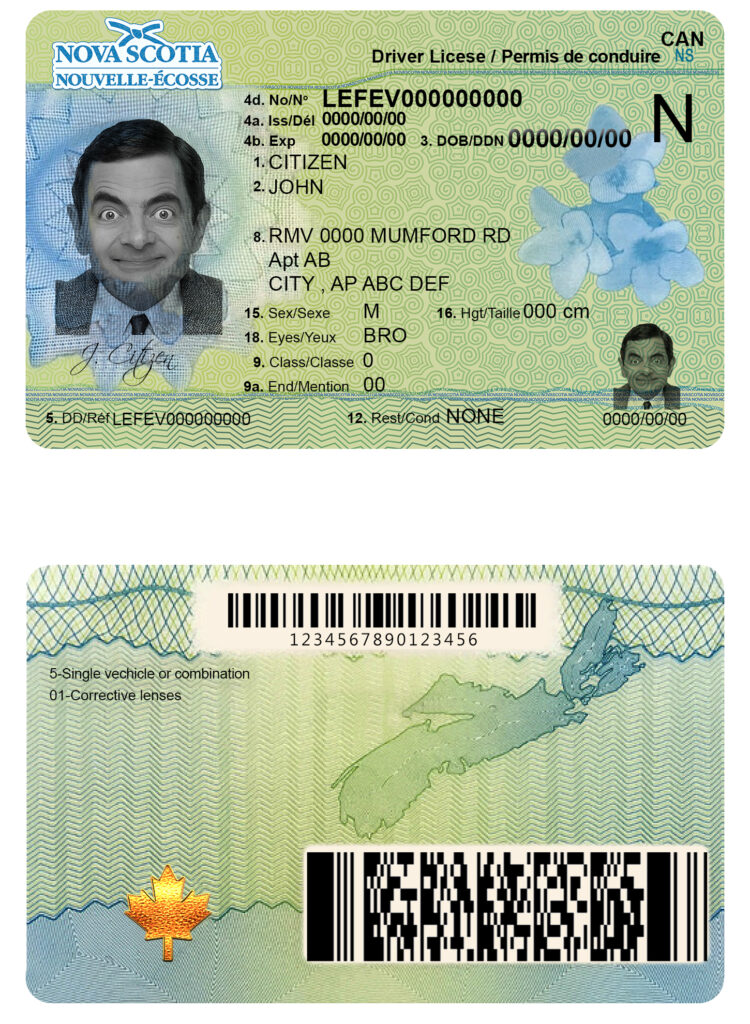 Fake Canada Nova Scotia Driver License Template
