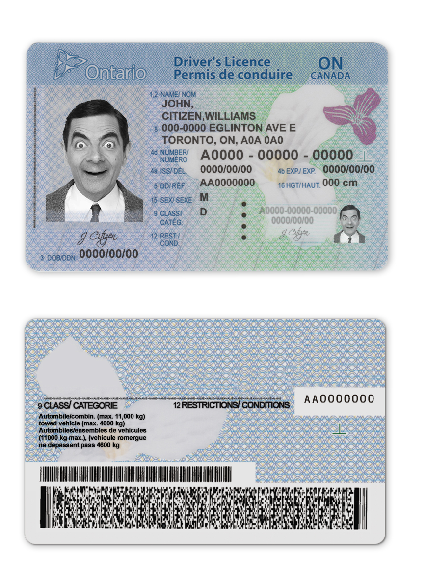 Fake Canada Ontario Driver License Template (2018 – present)