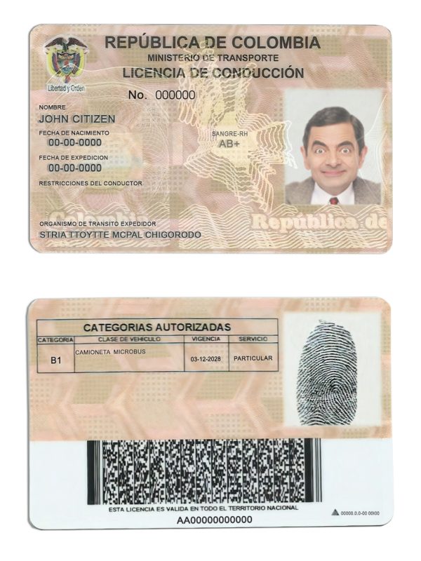 Fake Colombia Driver License Template 600x800 - Cart