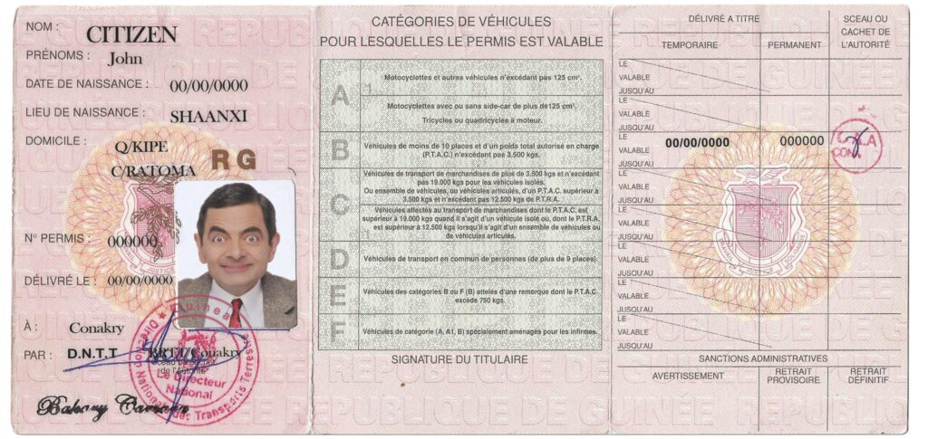 Fake Guinea Driver License Template