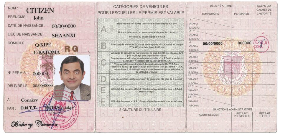 Fake Guinea Driver License Template