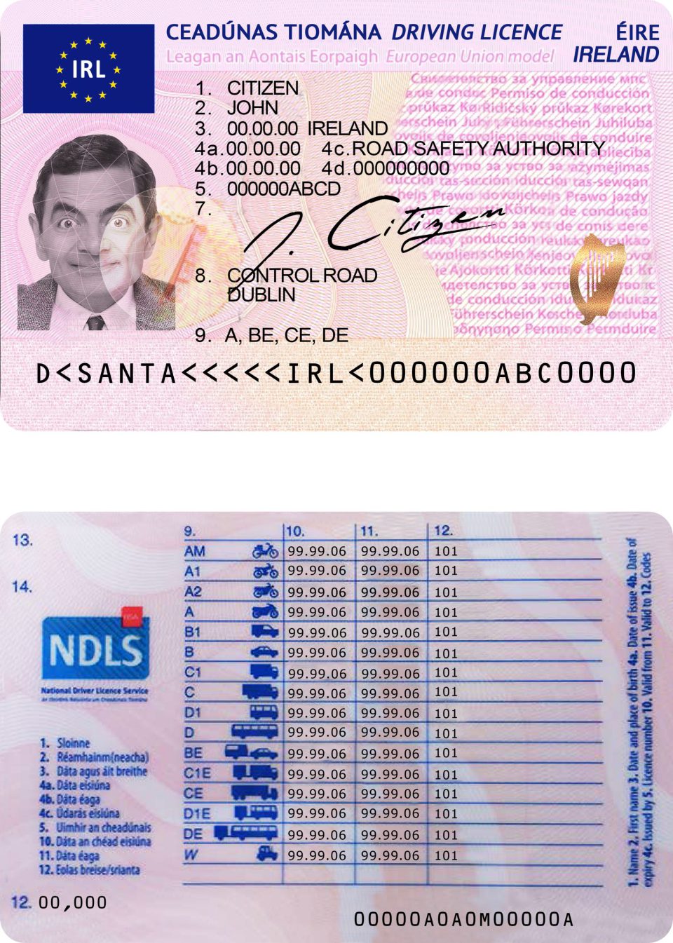 Fake Ireland Driver License Template