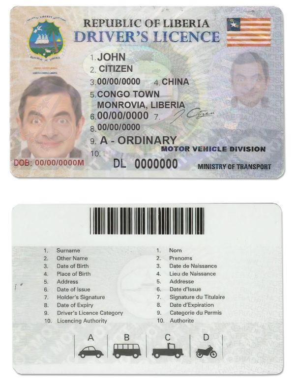 Fake Liberia Driver License Template 600x781 - Cart
