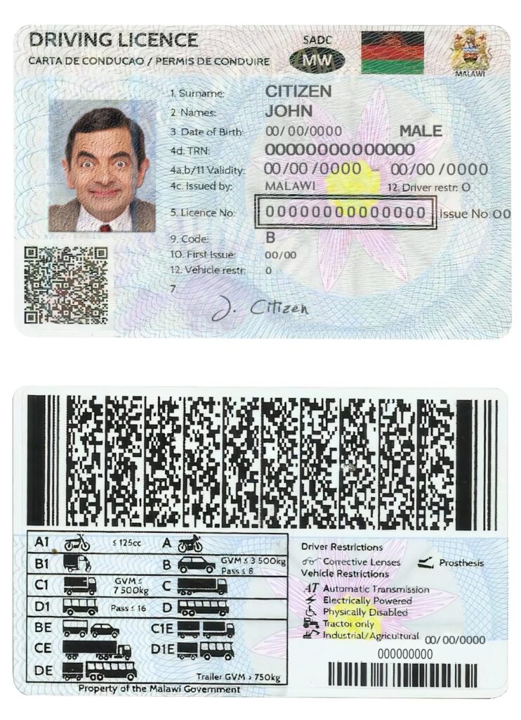 Fake Malawi Driver License Template | PSD Layer-Based