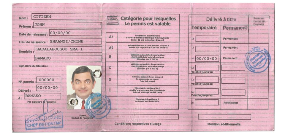 Fake Mali Driver License Template