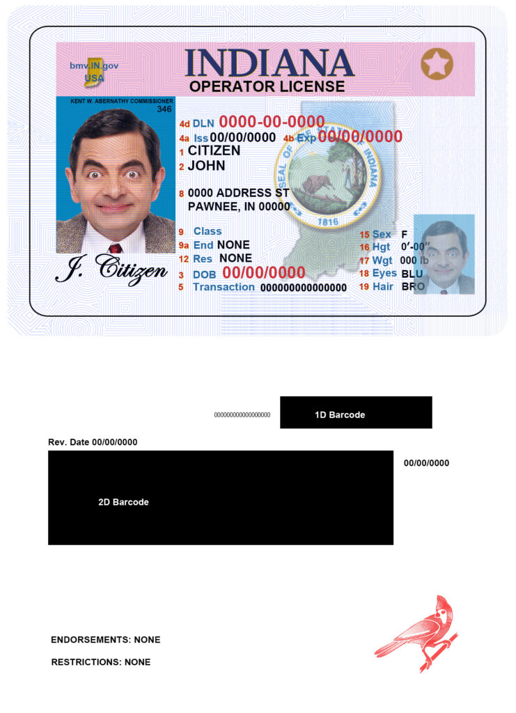Fake USA Indiana Driver License Template | PSD Layer-Based