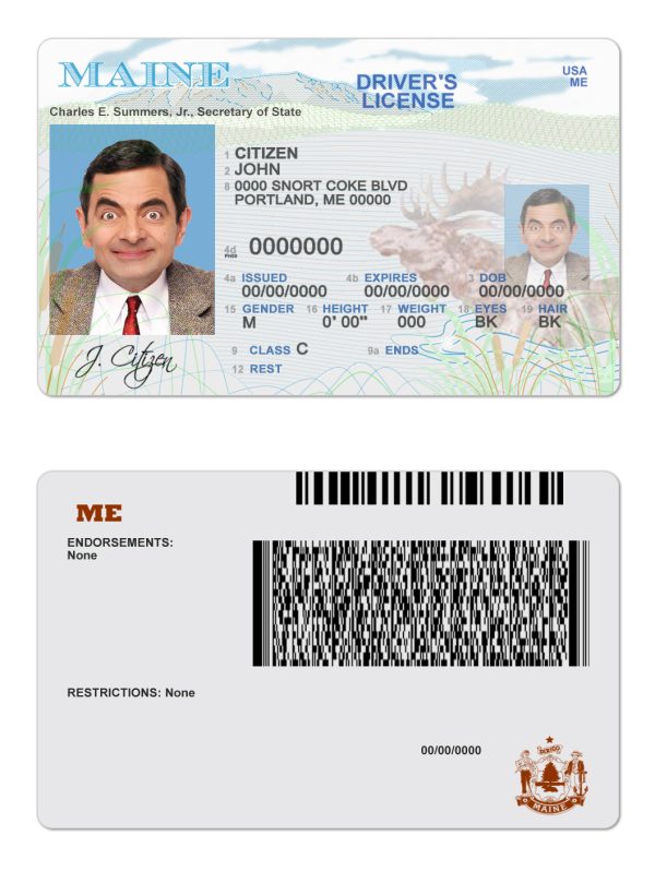 Fake USA Maine state Driver License Template 600x809 - Cart