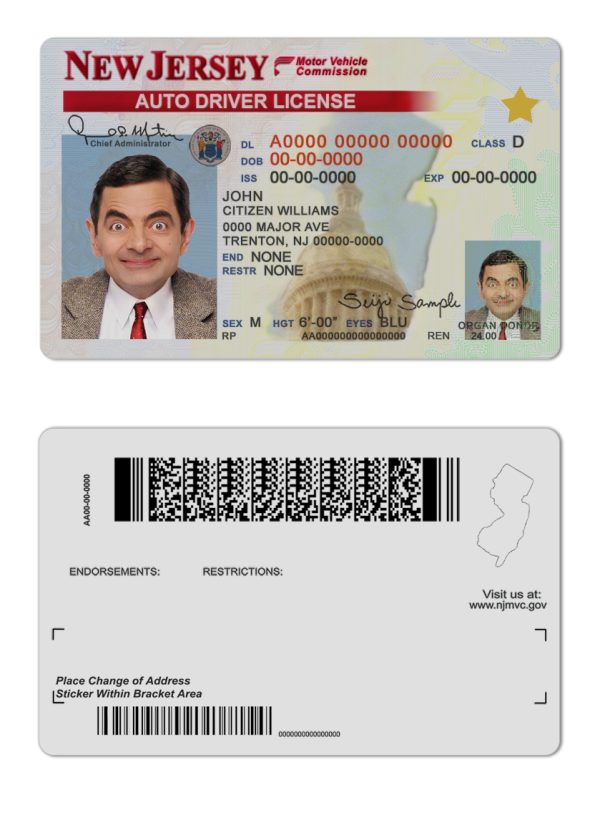 Fake USA New Jersey Driver License Template 600x815 - Cart