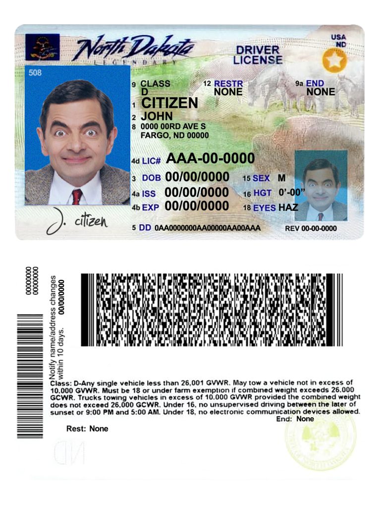 Fake USA North Dakota Driver License Template (2020 – present) | PSD Layer-Based