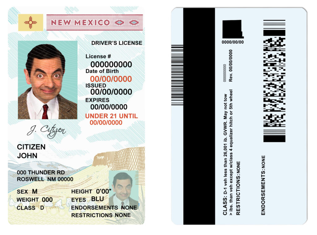 Fake USA State New Mexico Driver License Template (under 21) | PSD Layer-Based