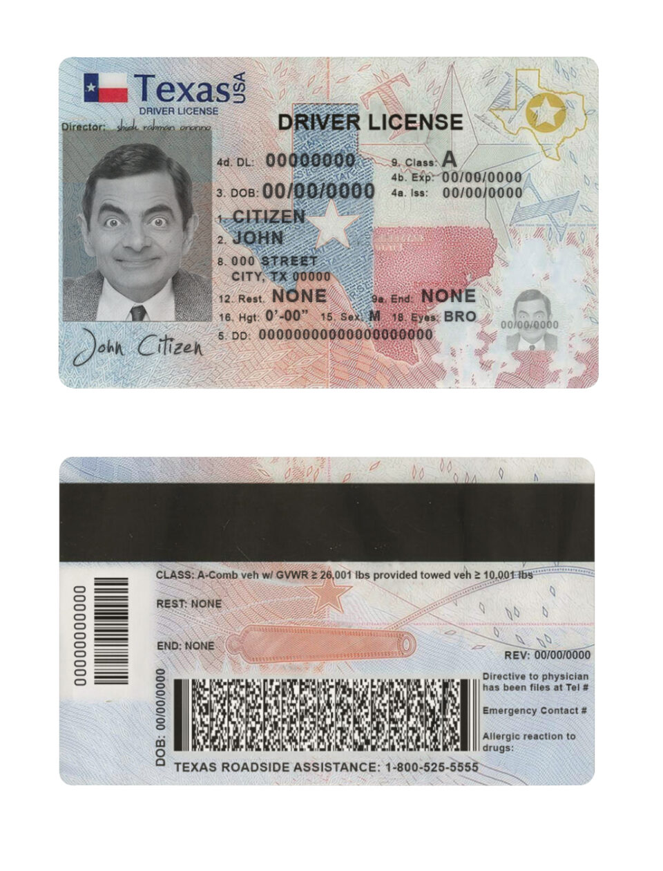 Fake USA Texas Driver License Template | PSD Layer (2020 – present)