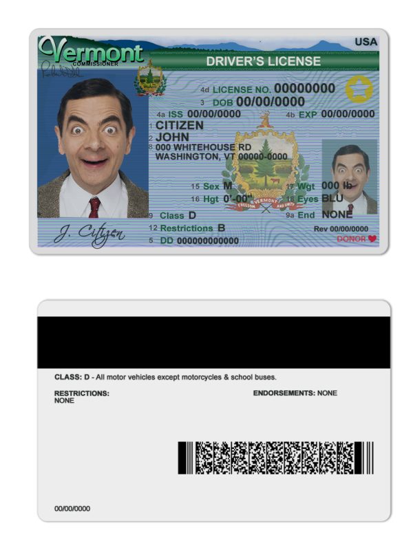 Fake USA Vermont Driver License Template  600x784 - Cart
