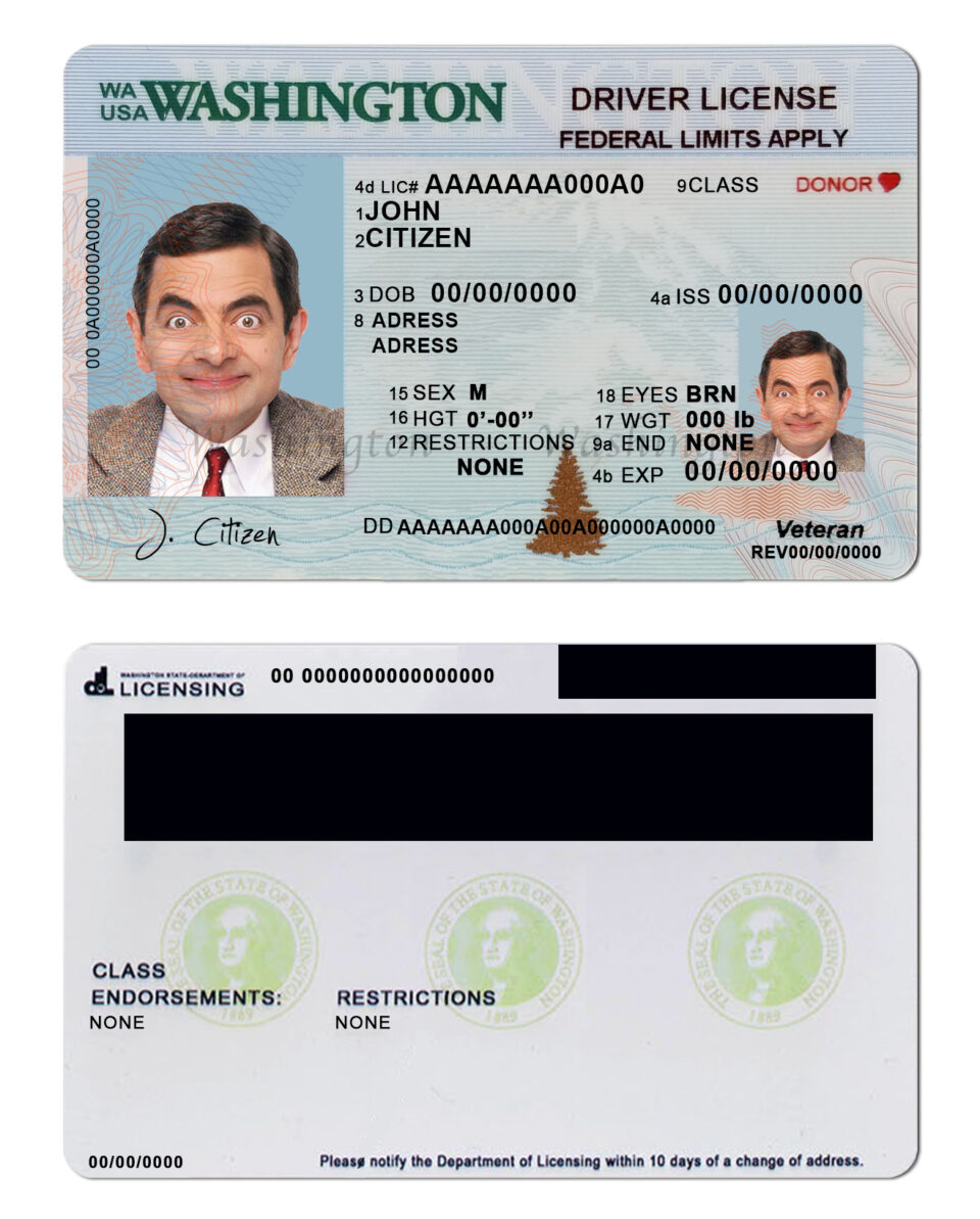 Fake USA Washington Driver License Template (2018-present)