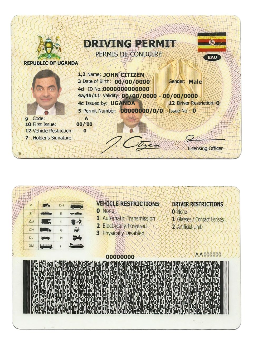 Fake Uganda Driver License Template | PSD Layer-Based