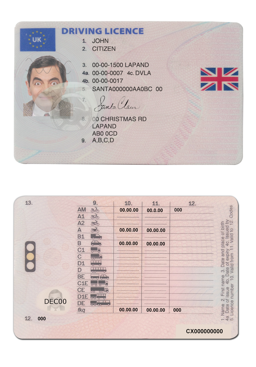 Fake United Kingdom Driver License Template (January 2021 – December 2021)